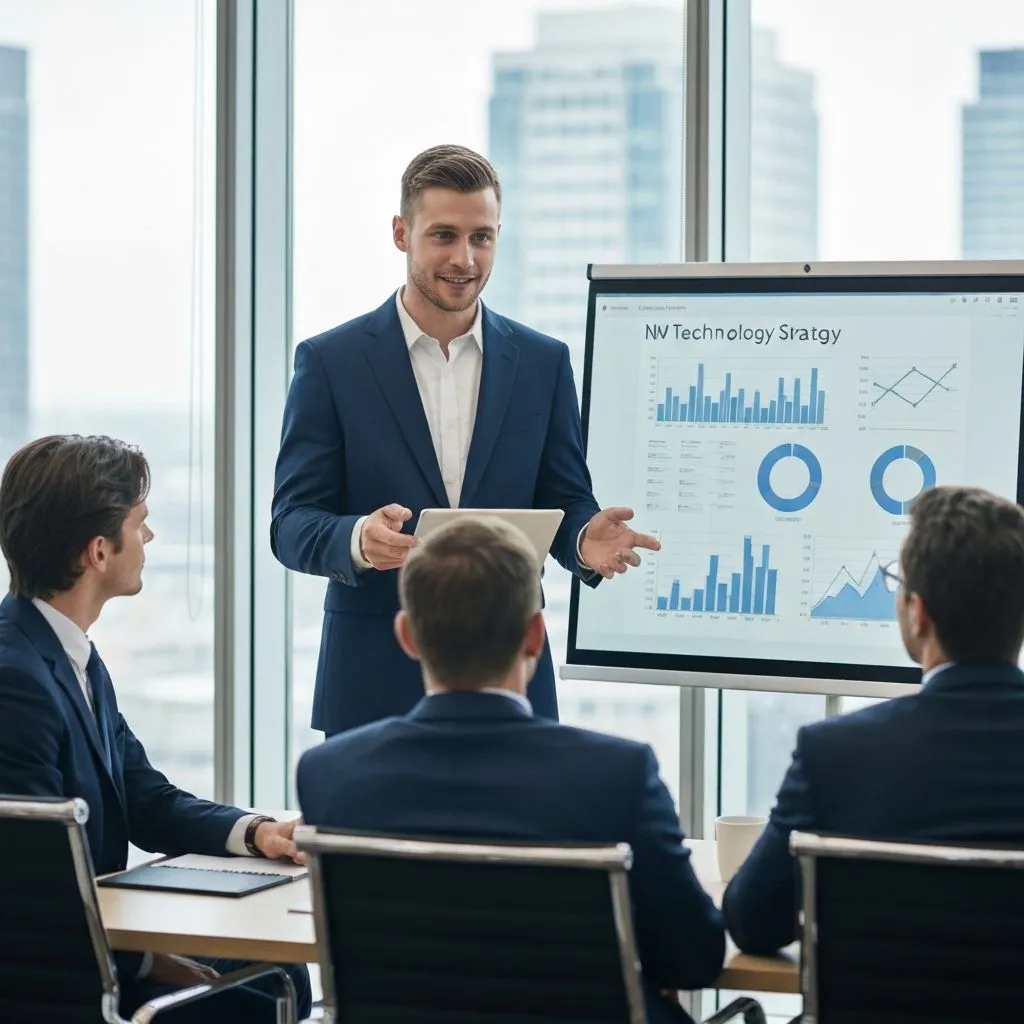 IT consultant presenting a technology strategy to business leaders